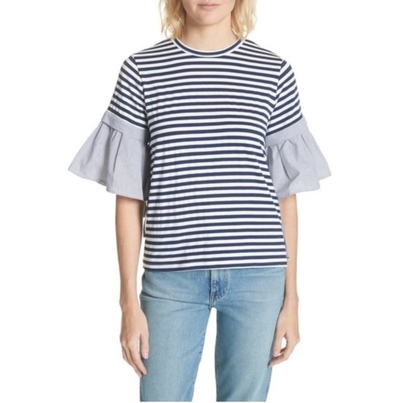 Clu Ruffle Sleeve Stripe Tee - Picture 1 of 8